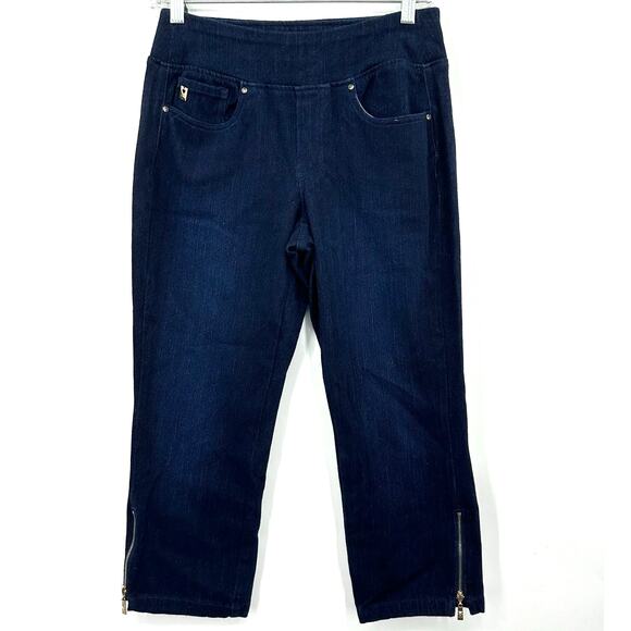 Belle by Kim Gravel Blue Denim Pull On Stretch Jean Capris Ankle Zip Womens 4P - Picture 1 of 10